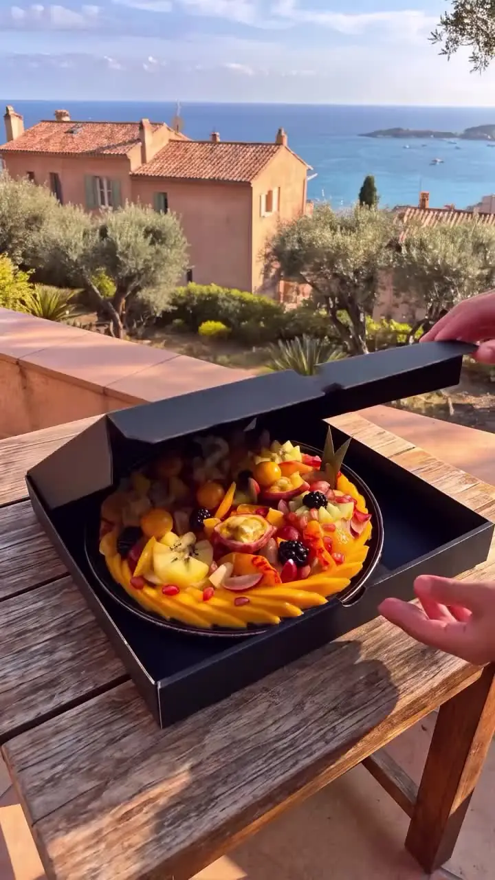 Fruizza Marlotte, composition ronde de fruits frais dans sa boîte noire